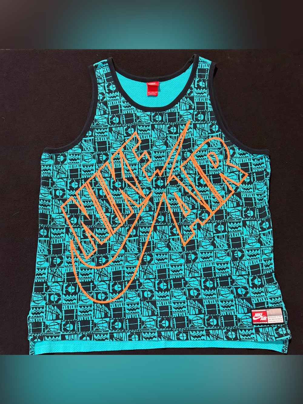 NIKE AIR Ted Tag Tank Top Black & Teal W/Neon Orange Swoosh Mens Size 3XL